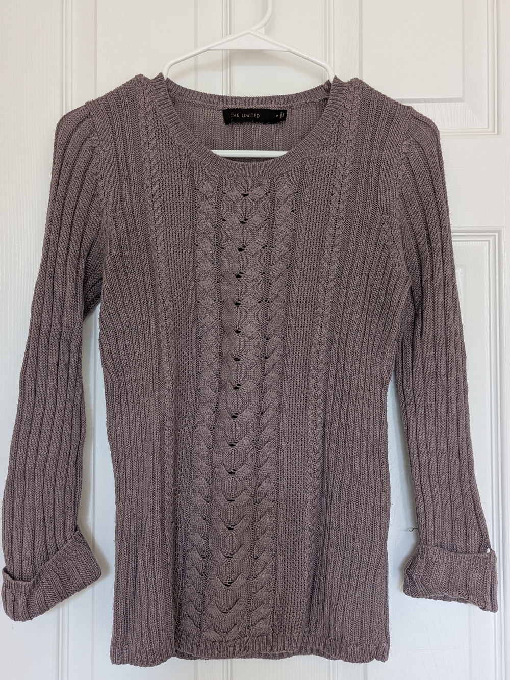 The Limited Cable Knit Crewneck Sweater - Mauve